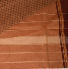 Kanchi Cotton Mustard Orange saree with thread boarder