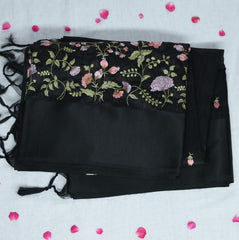 4371 black super net benarasi saree with thread work