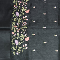 4371 black super net benarasi saree with thread work