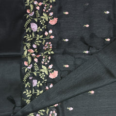 4371 black super net benarasi saree with thread work