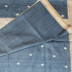 4359 grey semi tussur saree with jari boarder