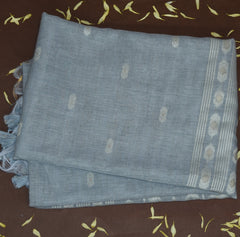 4390 semi linen ash saree with self thread work