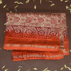4373 cream chanderi saree with block print