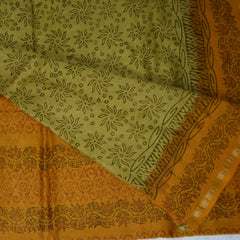 4372 olive green chanderi saree with block print