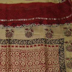 4374 red chanderi saree with block print