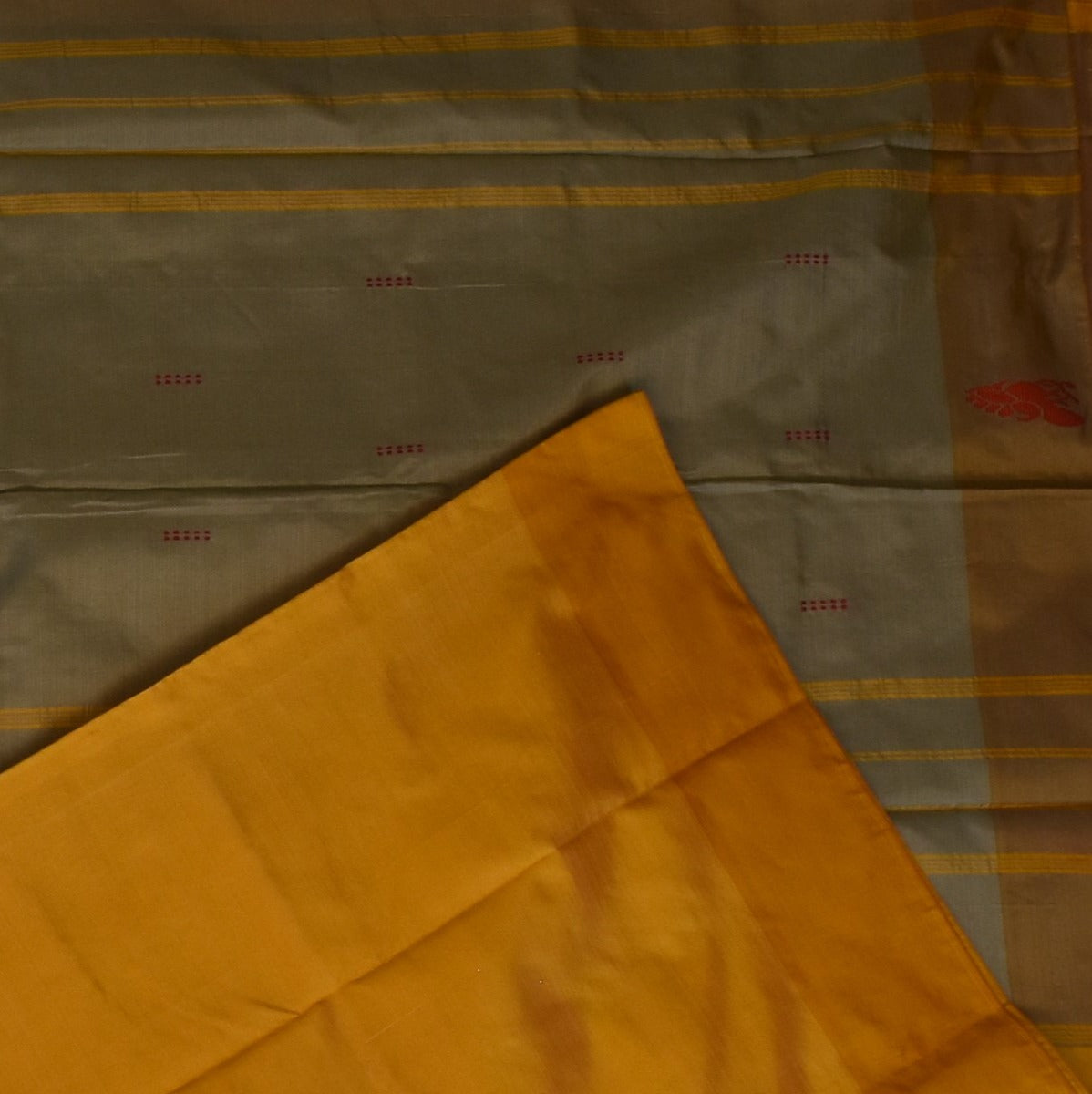 Kanchivaram silk Golden Amber Saree with Blouse