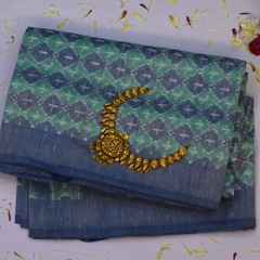 Pochampally ikkat Slate Blue Saree with Blouse