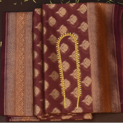 Banarasi Rangkat Cotton Mahogany Saree with Blouse