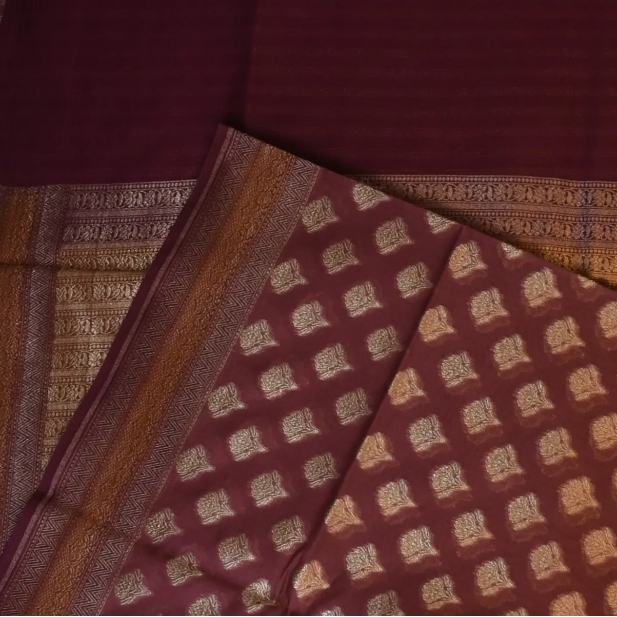 Banarasi Rangkat Cotton Mahogany Saree with Blouse