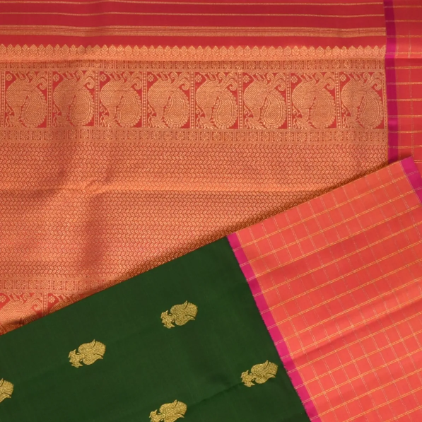 Kanchipuram Silk Dark Olive Green Saree with Blouse