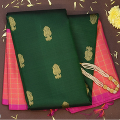 Kanchipuram Silk Dark Olive Green Saree with Blouse