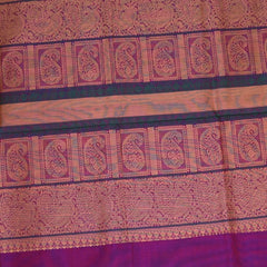 Pure Cotton Silk Peacock Blue Saree With Zari Border