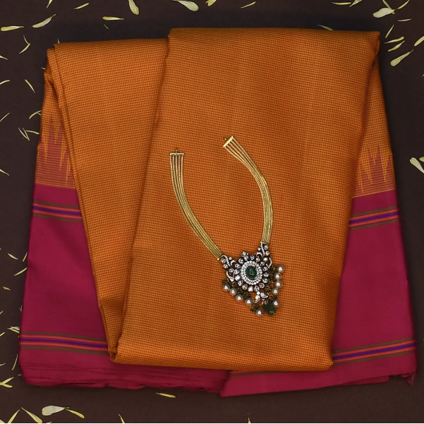 Kanchipuram Silk Copper Red Saree with Blouse