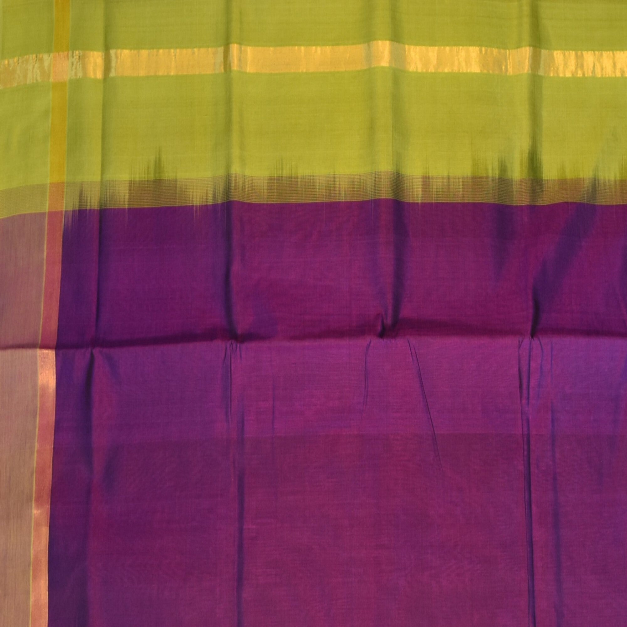 silk cotton grape wine saree with shot green boarder