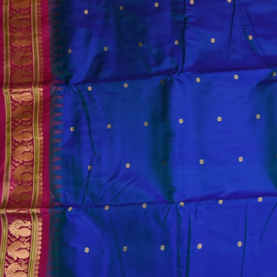 Ilkal Pure Silk Violet Saree With Pink Border