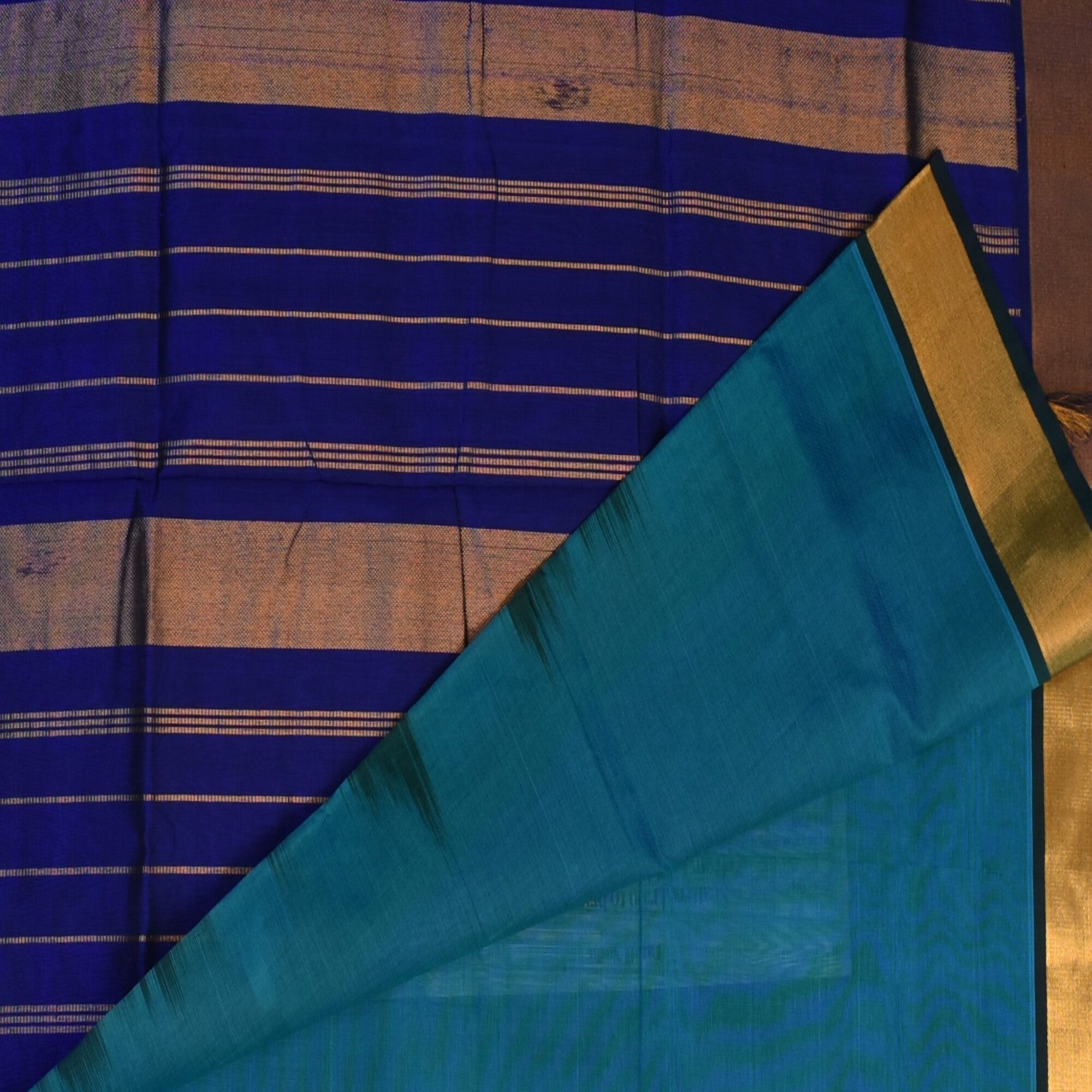 Silk cotton aqua blue saree with jari boarder