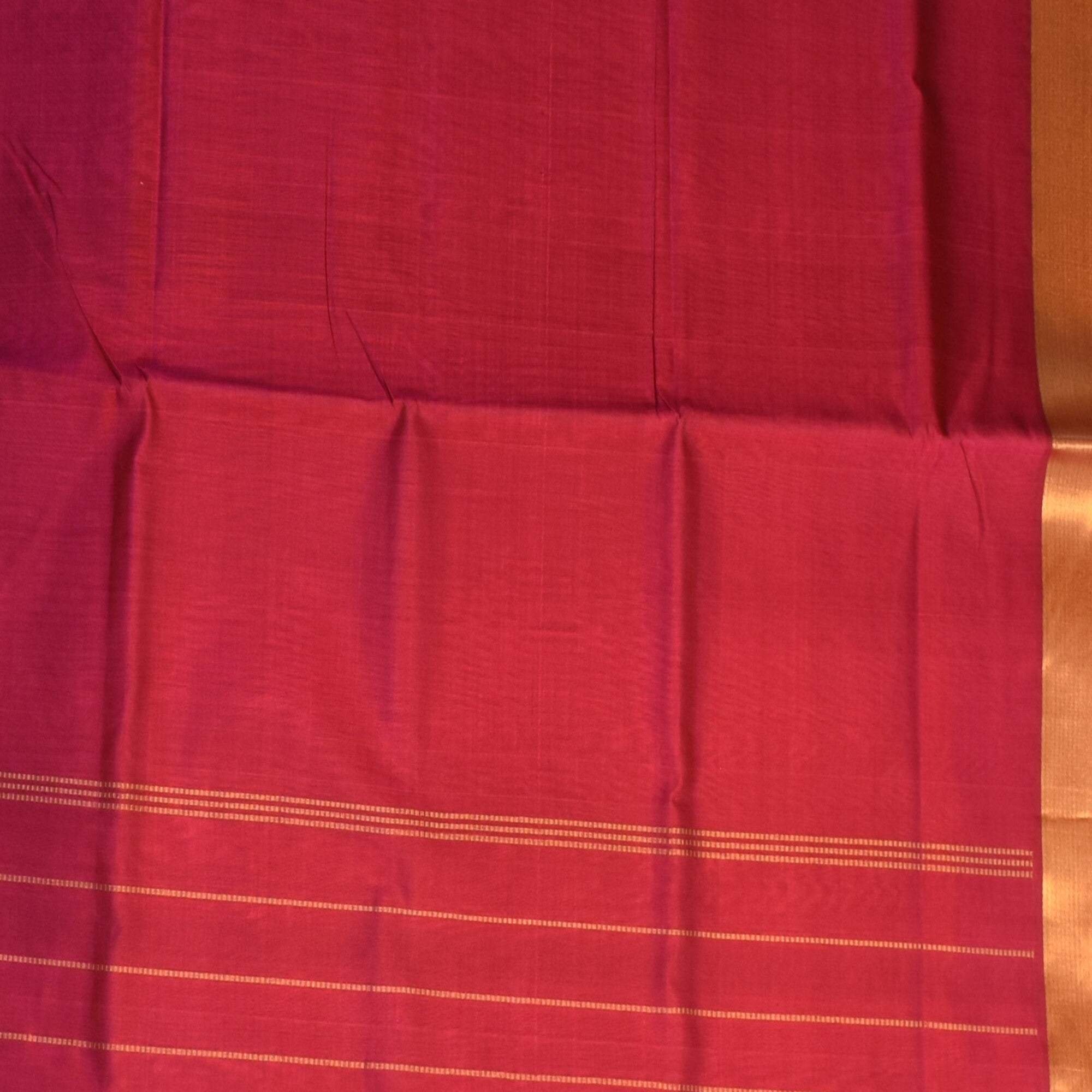Silk cotton rani pink saree with jari boarder