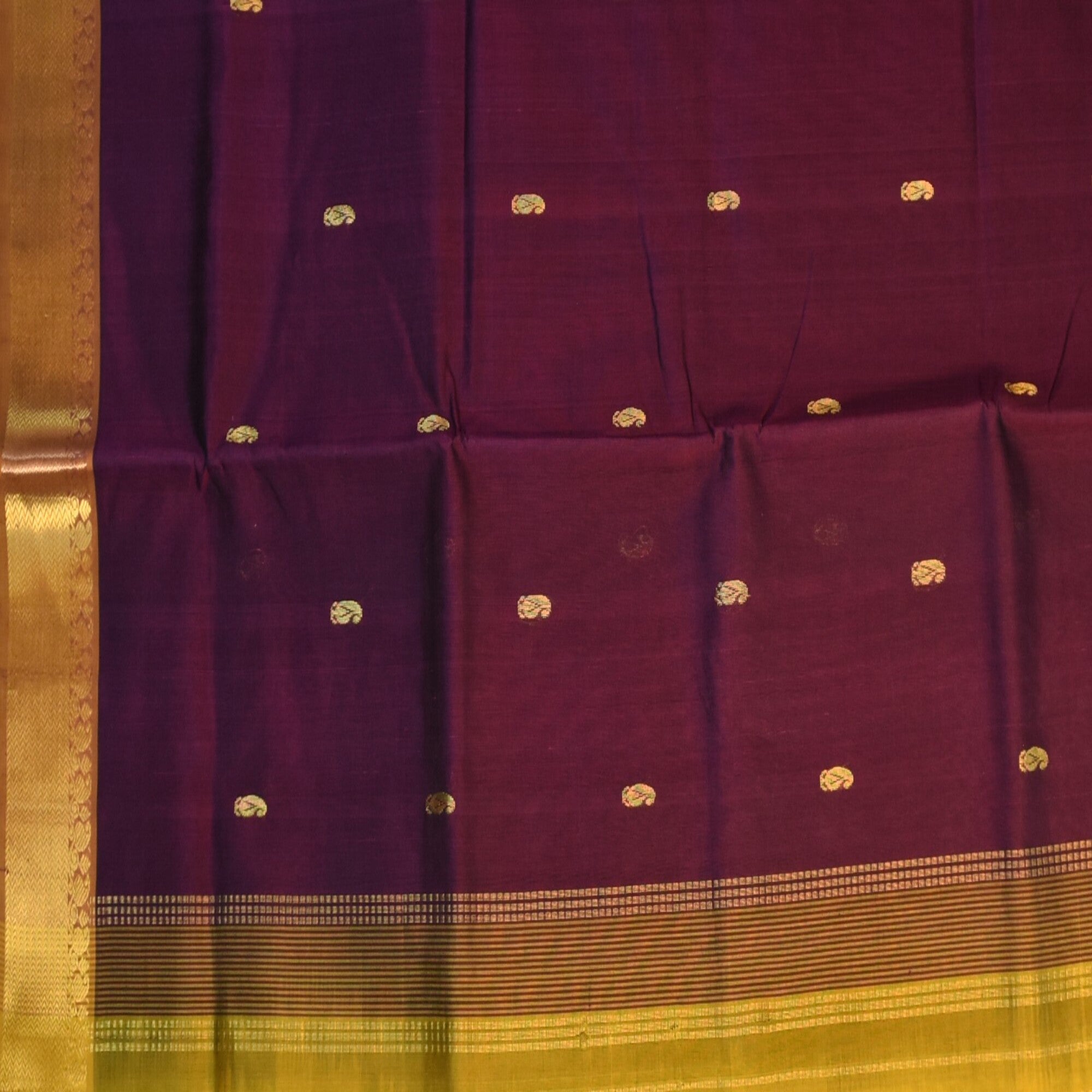 Silk cotton wine saree with jari boarder