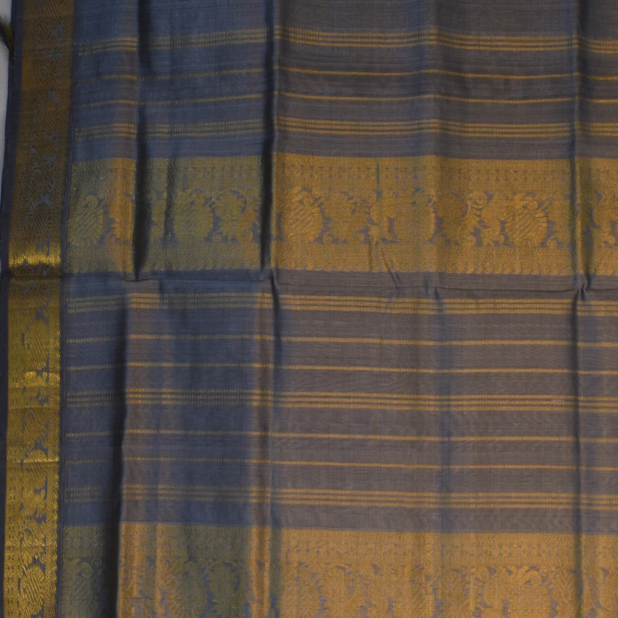 Silk cotton peach saree with silver boarder