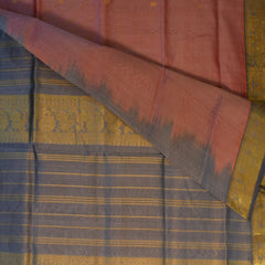 Silk cotton peach saree with silver boarder