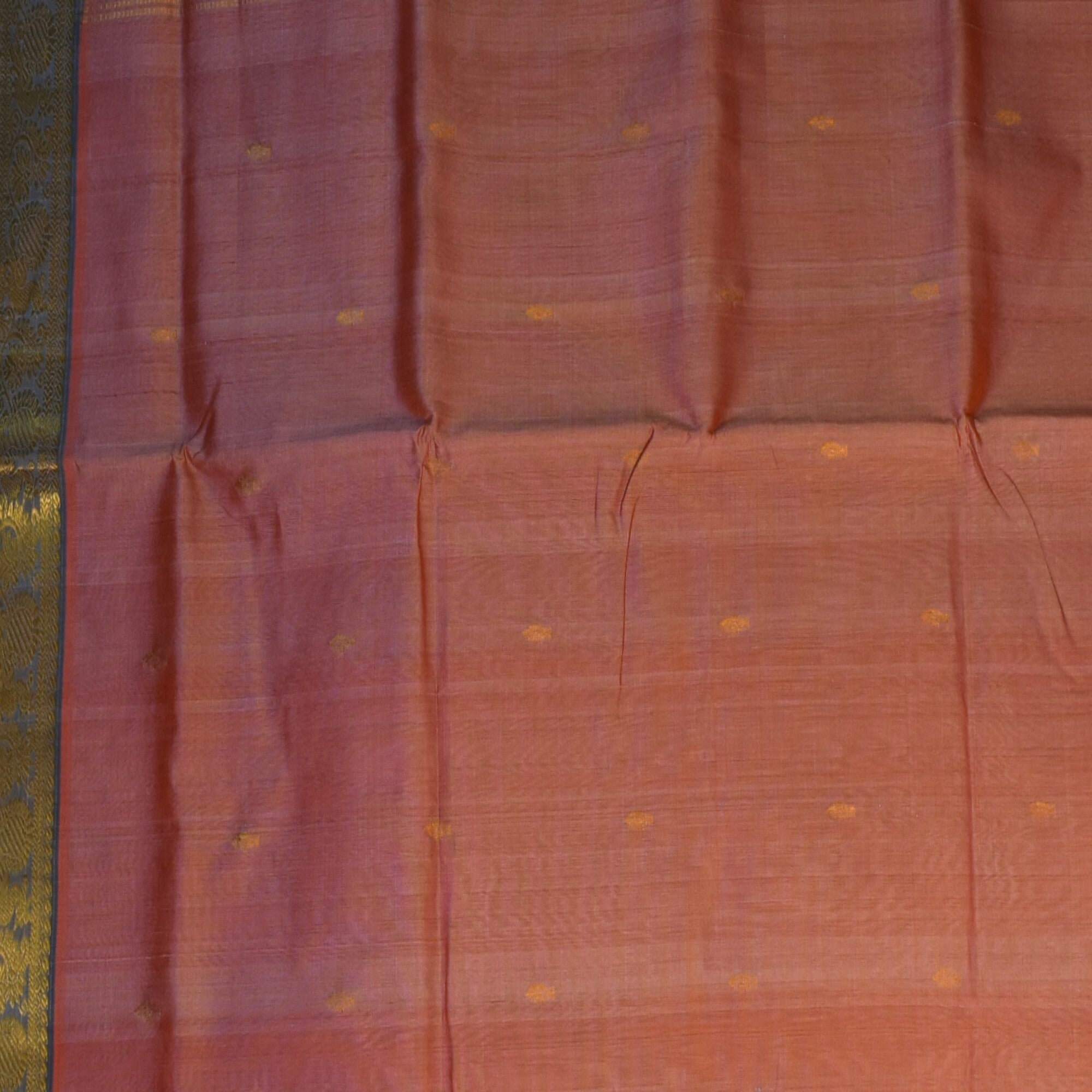Silk cotton peach saree with silver boarder