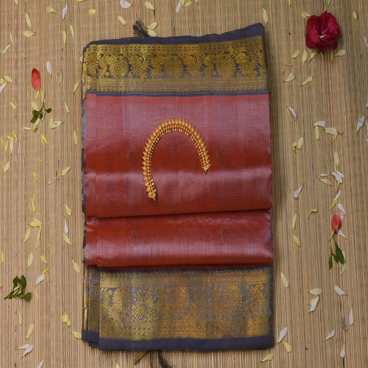 Silk cotton peach saree with silver boarder