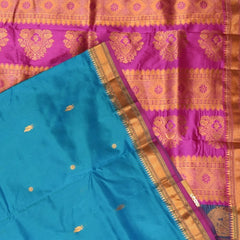 Ilkal Pure Silk Aqua Blue Saree With Zari Border