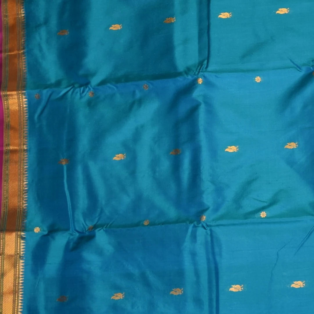 Ilkal Pure Silk Aqua Blue Saree With Zari Border
