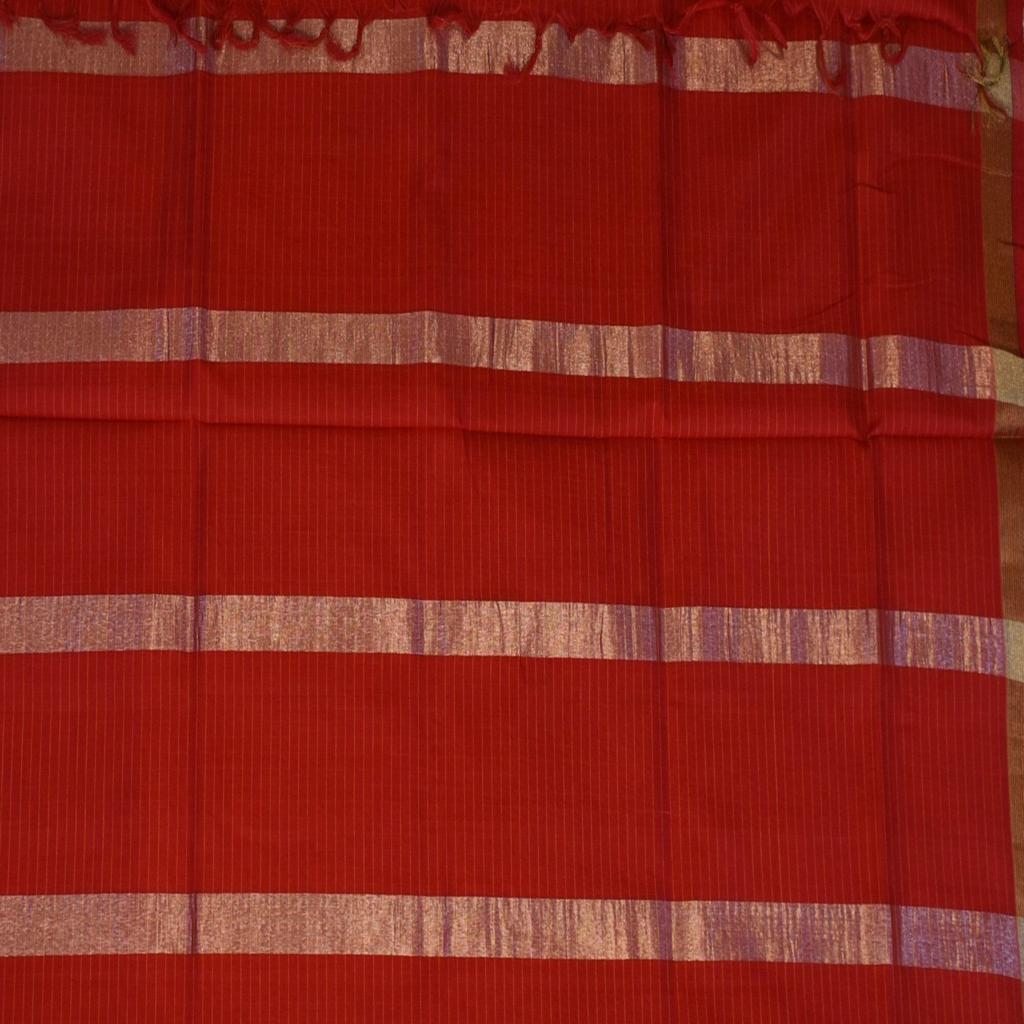 Silk cotton red saree with jari boarder