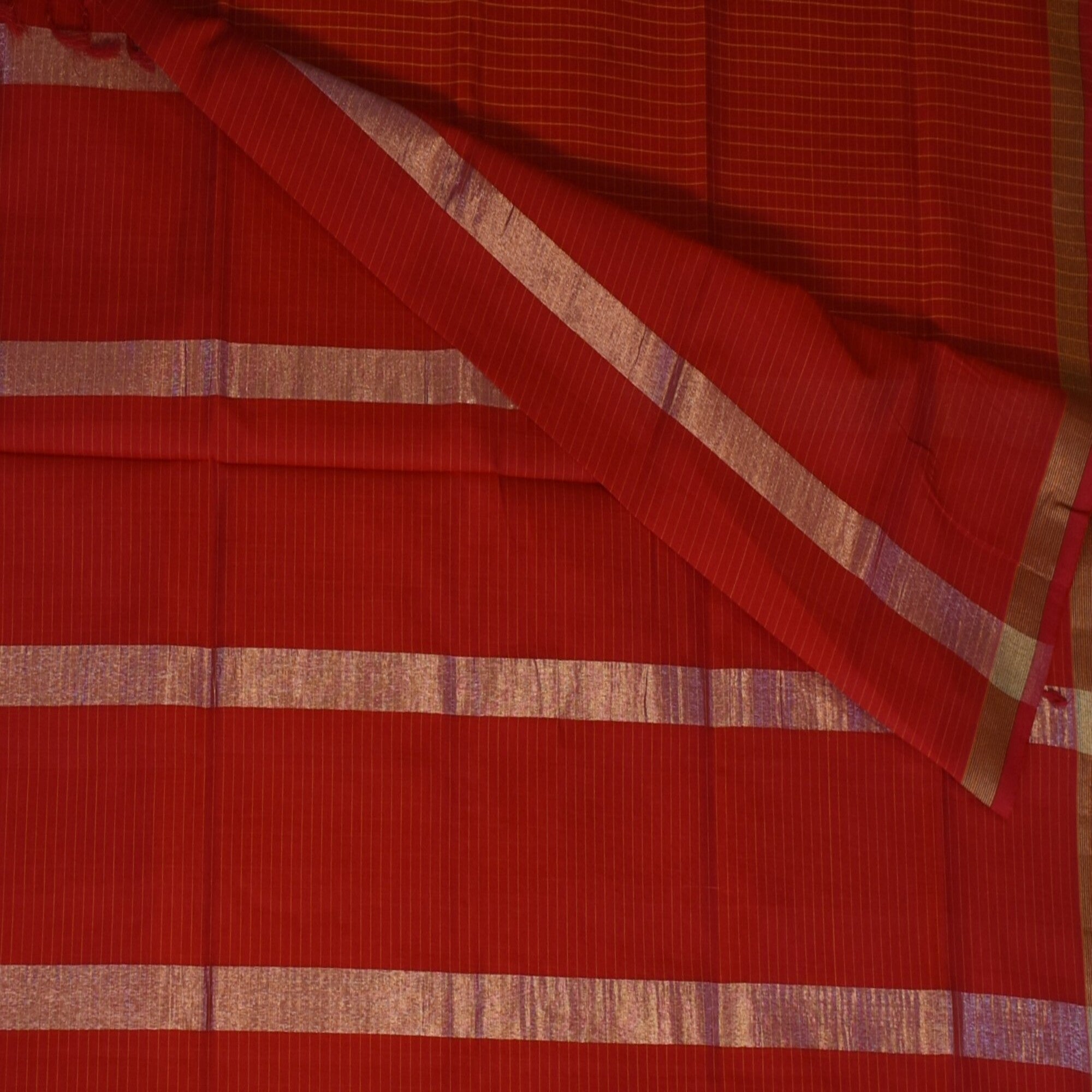 Silk cotton red saree with jari boarder