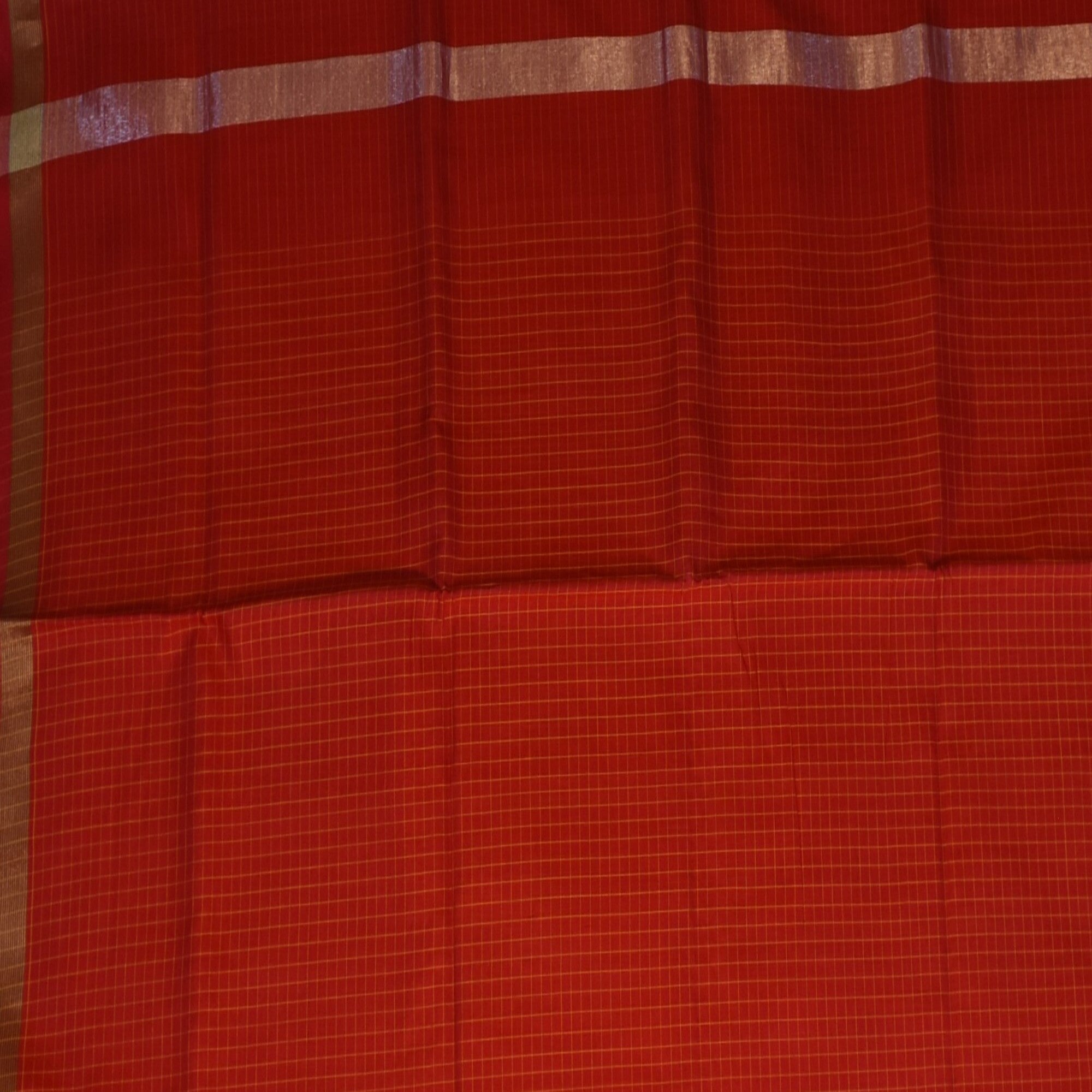 Silk cotton red saree with jari boarder