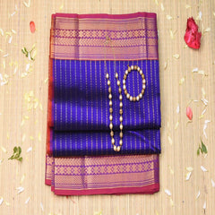Silk cotton navy  blue saree with jari boarder