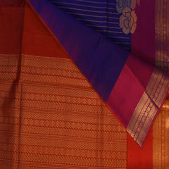 Silk cotton navy  blue saree with jari boarder
