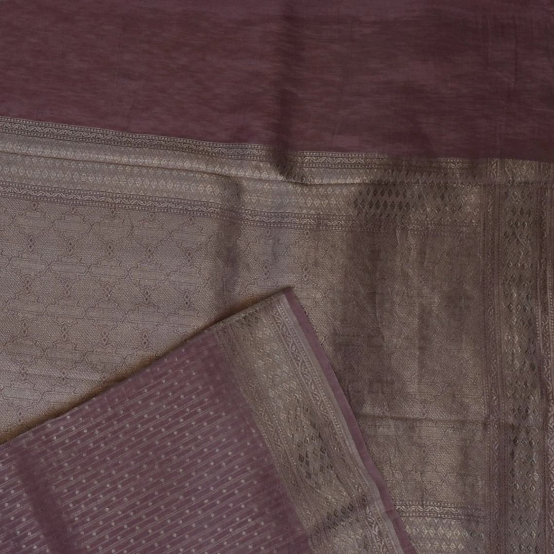 Mauve Benares Linen Silk Saree with Silver Jari Border
