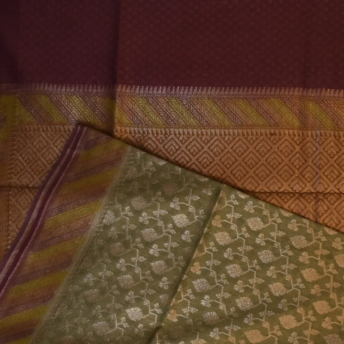 Banarasi Rangkat Cotton Olive Drab Saree with Blouse