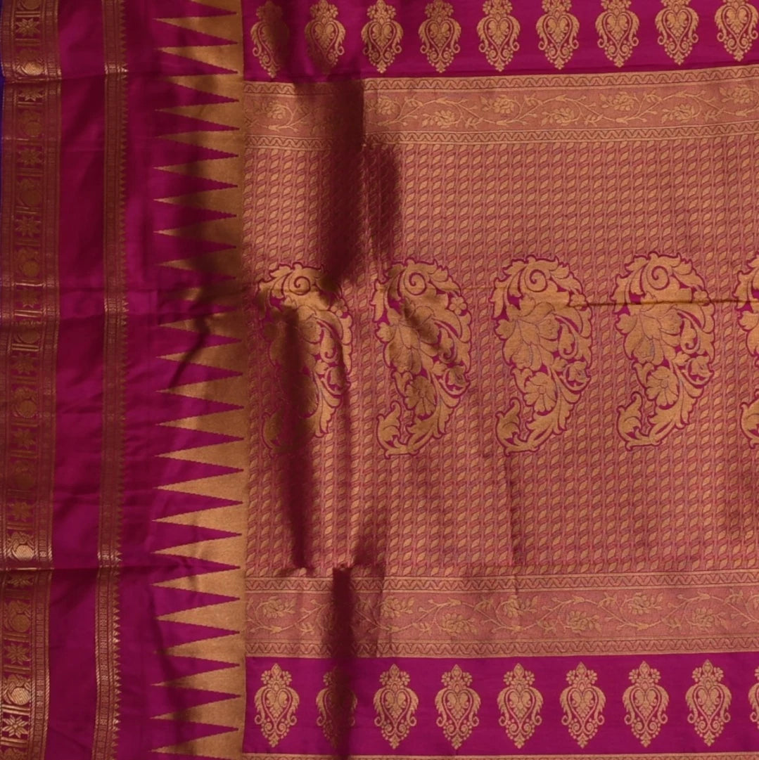 Ilkal Gadwal Silk Radium Blue Pink Boarder with Blouse