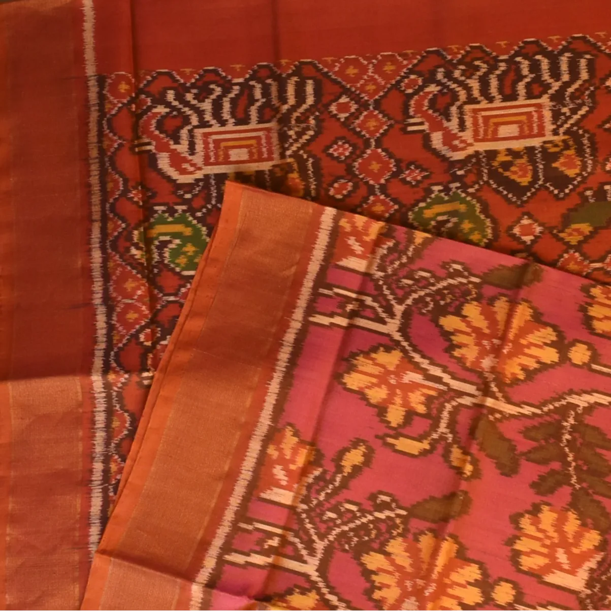 Rajkot Patola Burnt Sienna Saree with Blouse