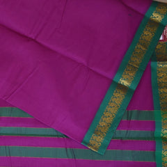 Ilkal Silk Coton Dark Pink Saree With Green Border
