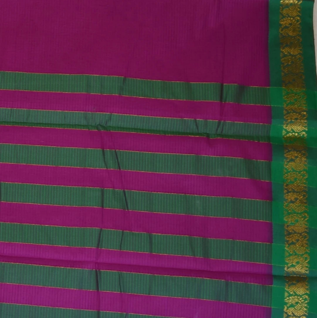 Ilkal Silk Coton Dark Pink Saree With Green Border