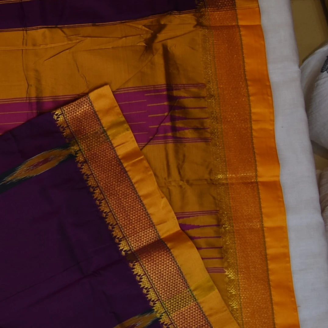 Ilkal Silk Cotton Magenta Saree With Yellow Border