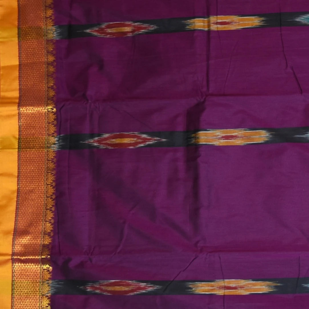 Ilkal Silk Cotton Magenta Saree With Yellow Border