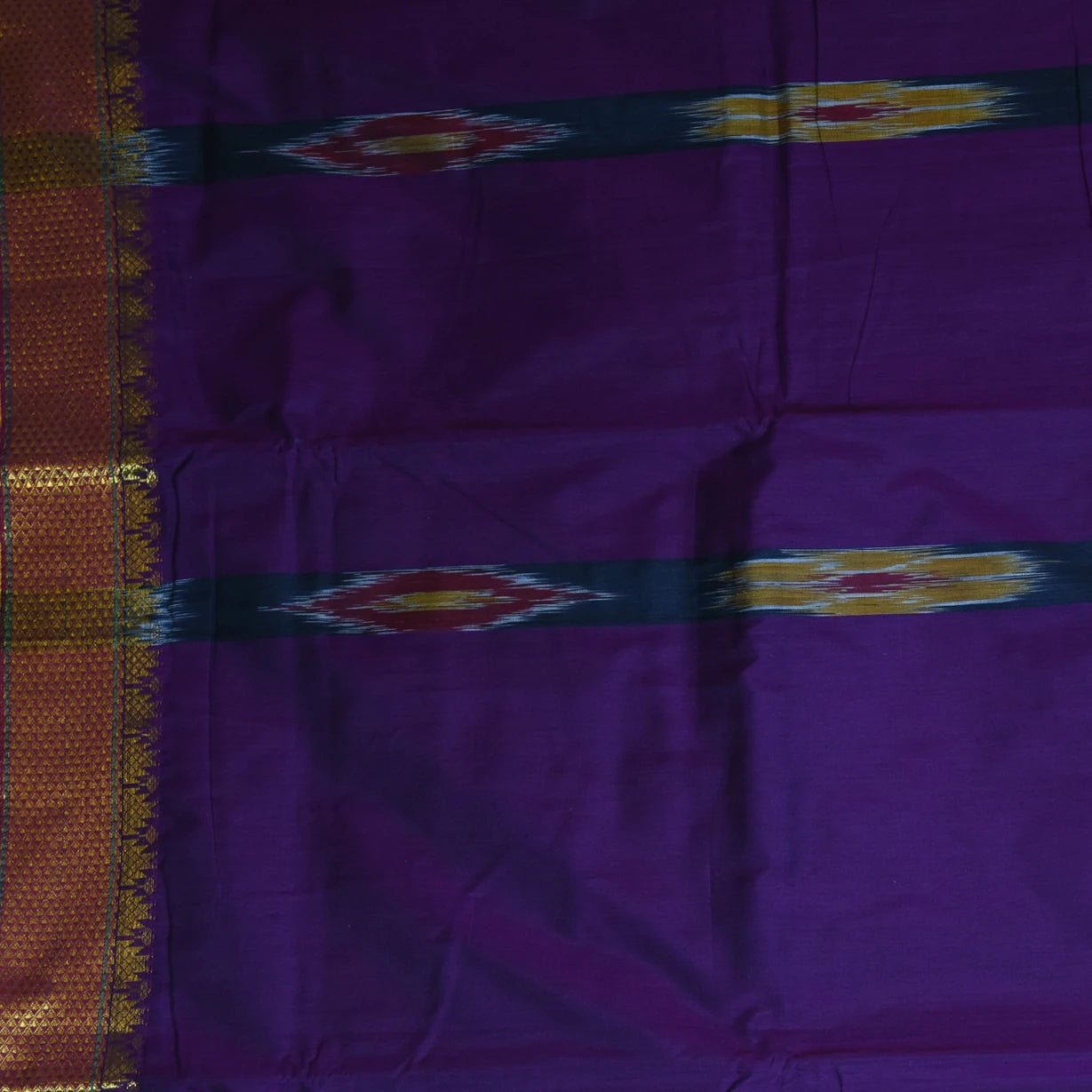 Ilkal Silk Cotton Magenta Saree With Yellow Border