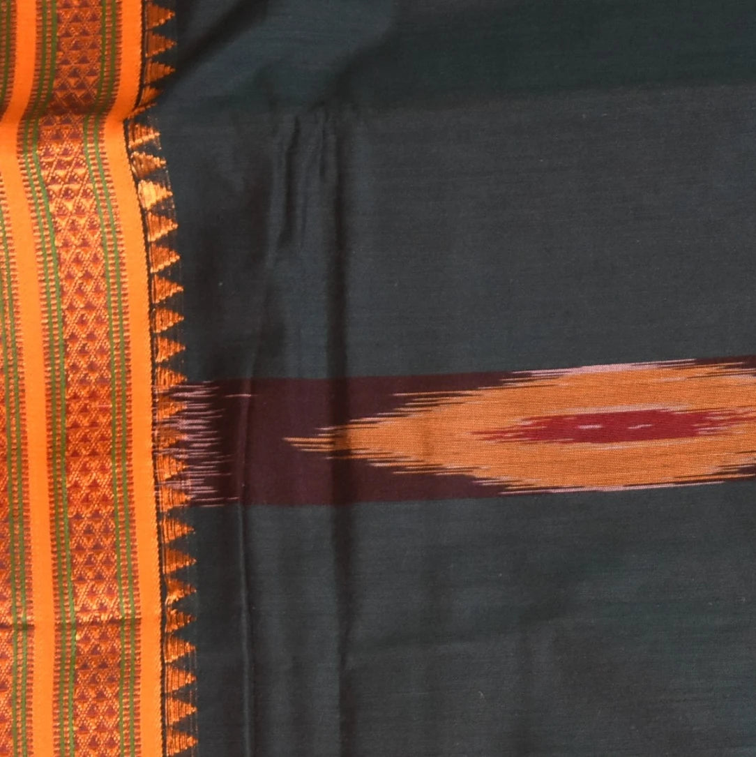 Ilkal Silk Cotton Green Saree With Yellow Border