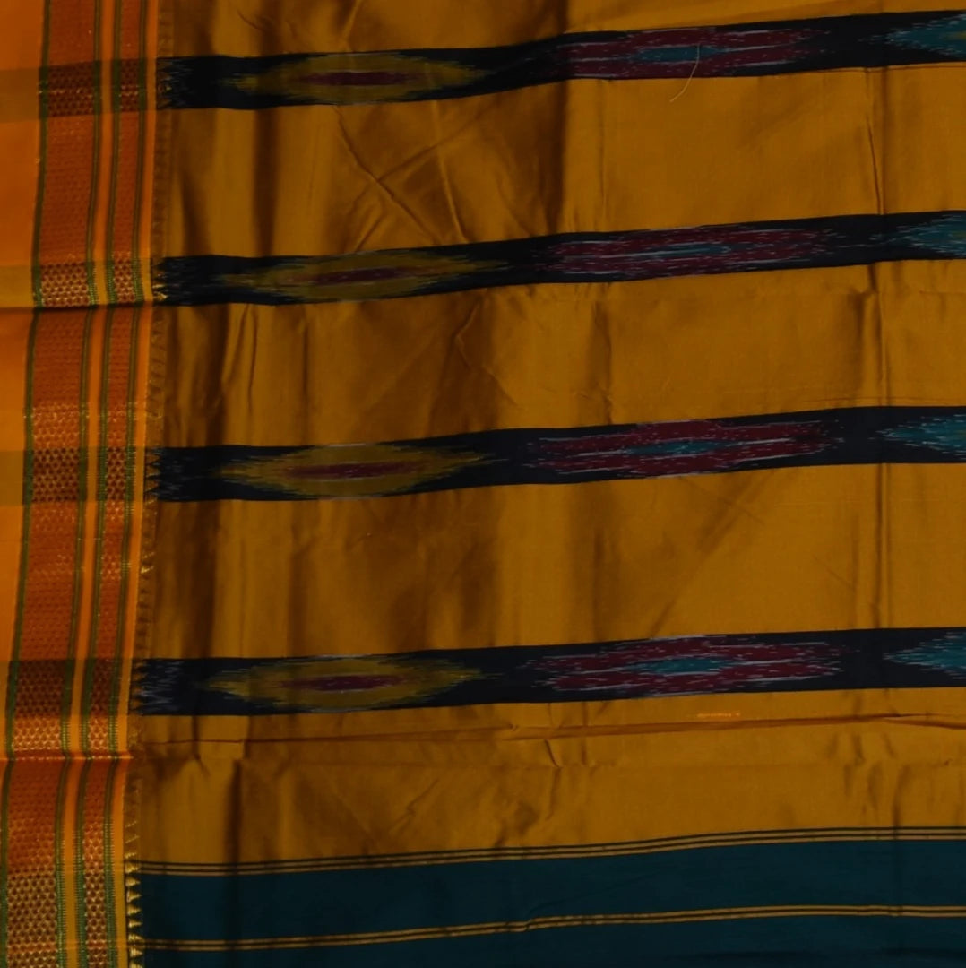 Ilkal Silk Cotton Green Saree With Yellow Border