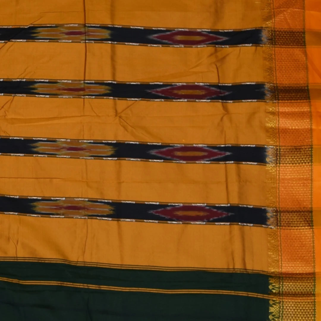 Ilkal Silk Cotton Green Saree With Yellow Border