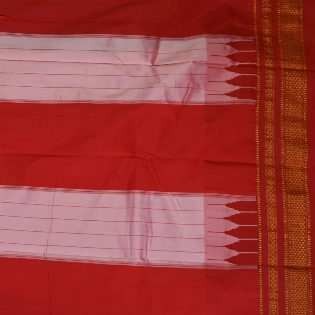 Ilkal Silk Cotton Green Saree With Red Border