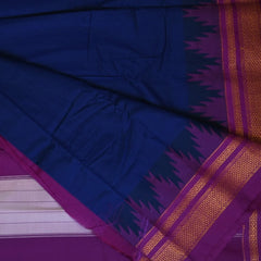 Ilkal Silk Cotton Dark Blue Saree With Magenta Border