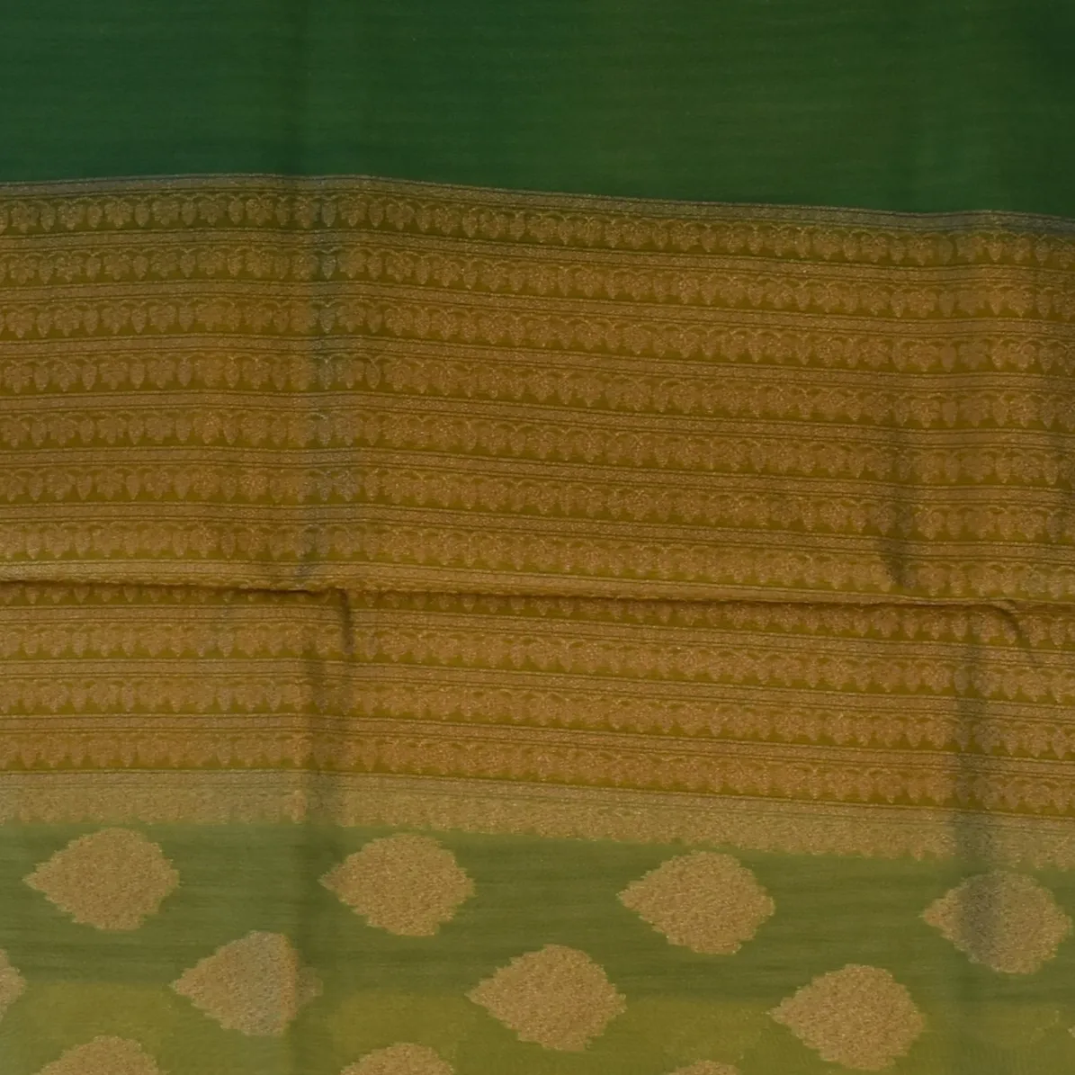 Banarasi Rangkat Cotton Avocado Green Saree with Blouse