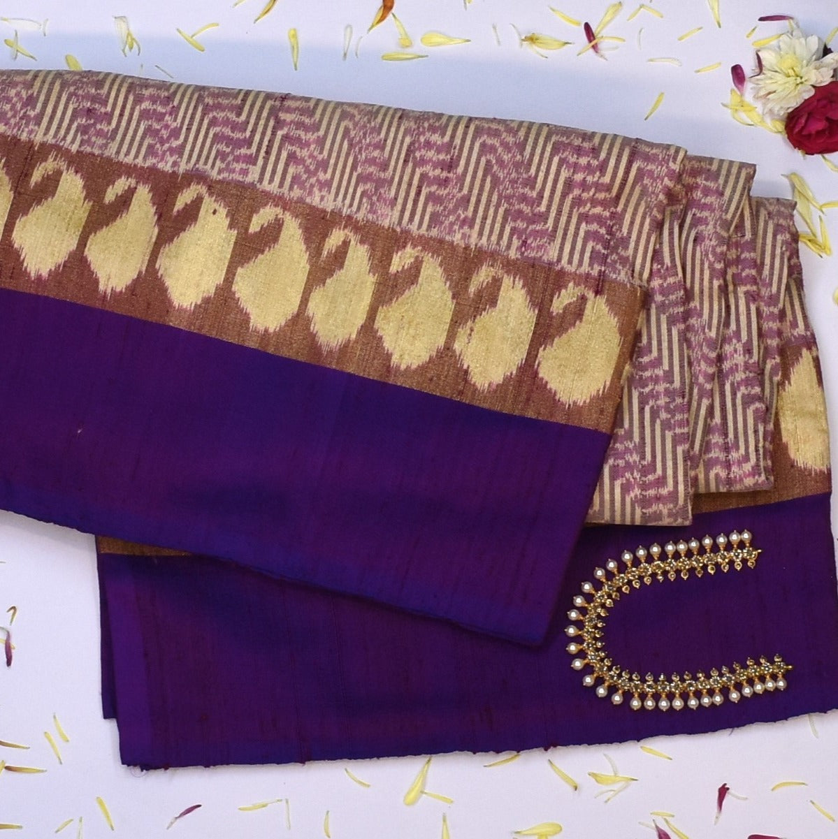 Pochampally ikkat Golden Sand Saree with Blouse