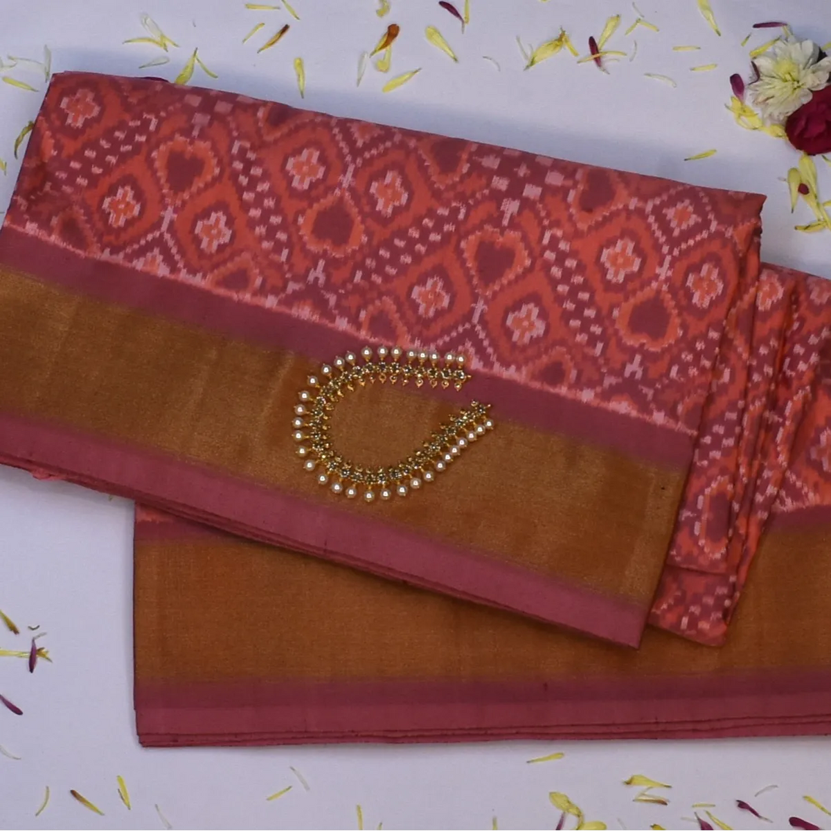 Pochampally ikkat Clay Brown Saree with Blouse